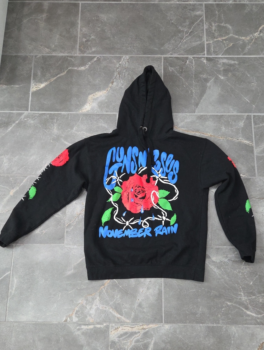 Target Black Hoodie with Blue & Red Floral Graphic